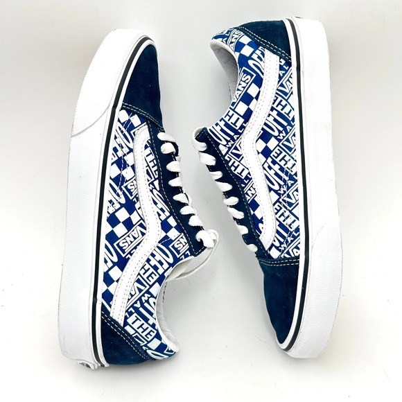 Vans Old Skool Blue White Off The Wall Logo Suede Sneakers Women's 8.5 Mens 7.0 - Picture 9 of 16